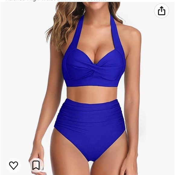 NWT XXLTwo Piece Vintage Swimsuit Halter Ruched High Waist Bikini with Bottom - Picture 1 of 4
